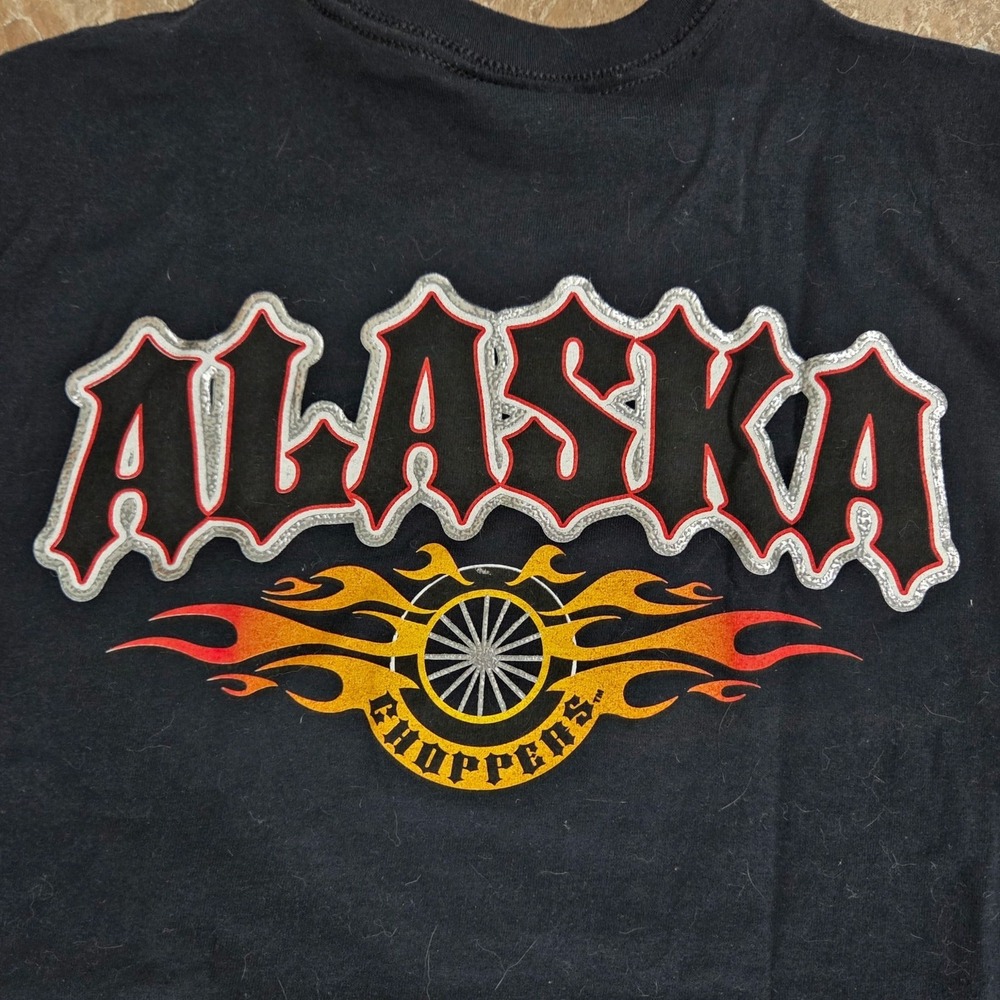 Alaska Choppers Graphic T Shirt Size S Black Flames Motorcycle Rider Tee